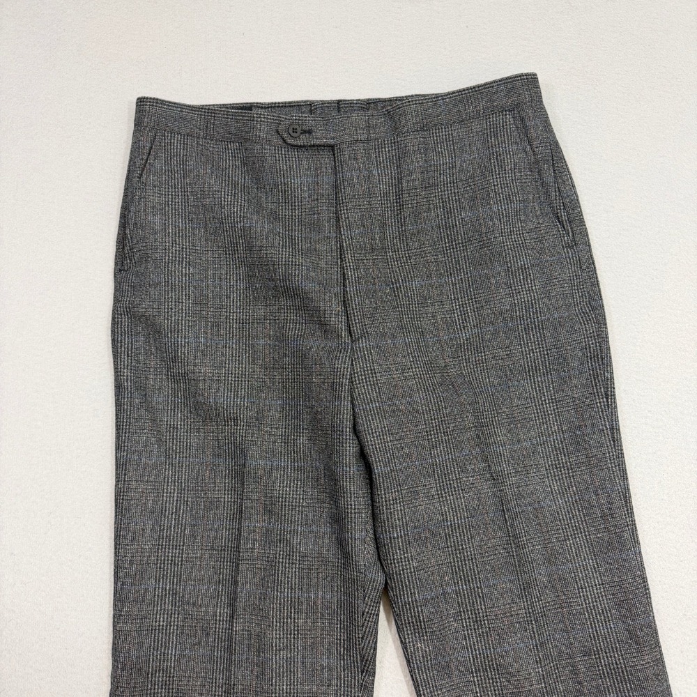 Vintage Sansabelt Pants Mens 36x34 Gray Glen Plaid Wool Trousers Straight Leg